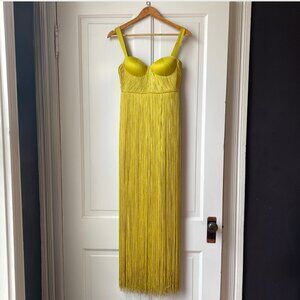 House of CB London Fringe Maxi Dress – Chartreuse Yellow – Size S